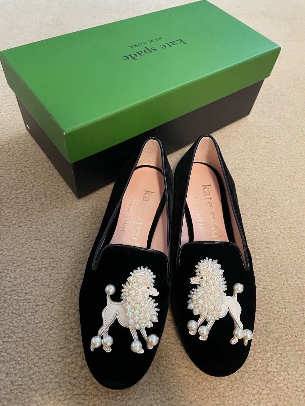 Rare! Kate Spade Lounge Poodle Velvet Pearl Loafers Size 6.5 WITH ORIGINAL BOX!